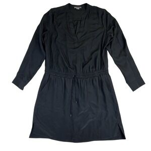Vince 100% Silk Long Sleeve Shirt Dress Drawstring Waist w/ Pockets Size 12